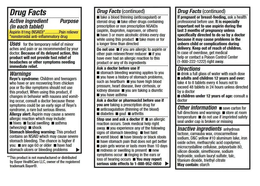 HealthA2Z® Aspirin 81 mg | Low Strength | Enteric Coated | Pain Relief | Reduces Minor Aches Muscle Pain & Cramps | Fever Reducer | Reduces Headache (300 Counts) HealthA2Z Au supplements