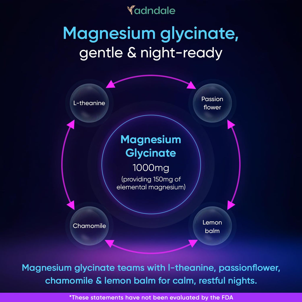 Adndale 90CT Magnesium Glycinate Gummies. Sugar Free Chews for Adults & Kids. Raspberry Flavour