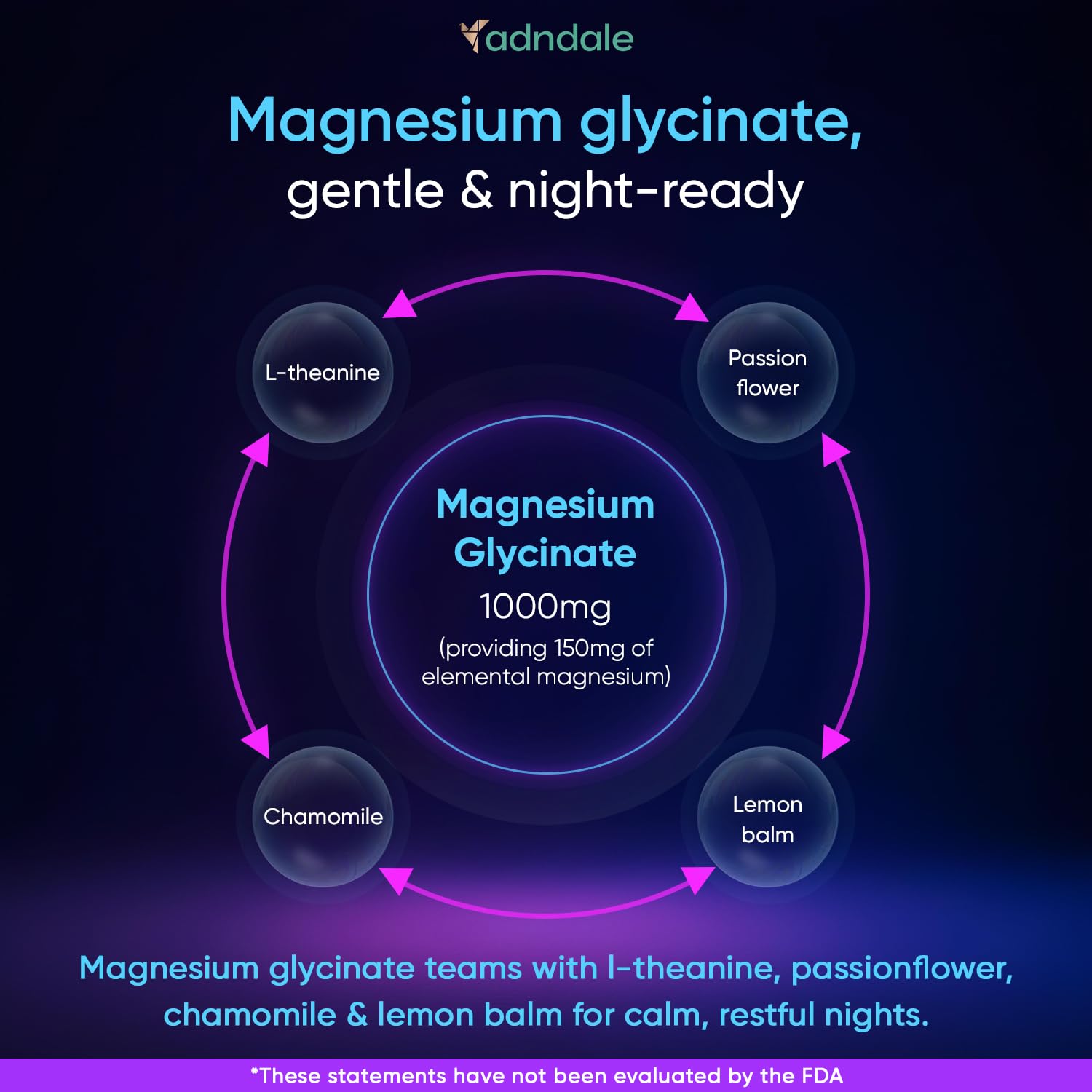 Adndale 90CT Magnesium Glycinate Gummies. Sugar Free Chews for Adults & Kids. Raspberry Flavour