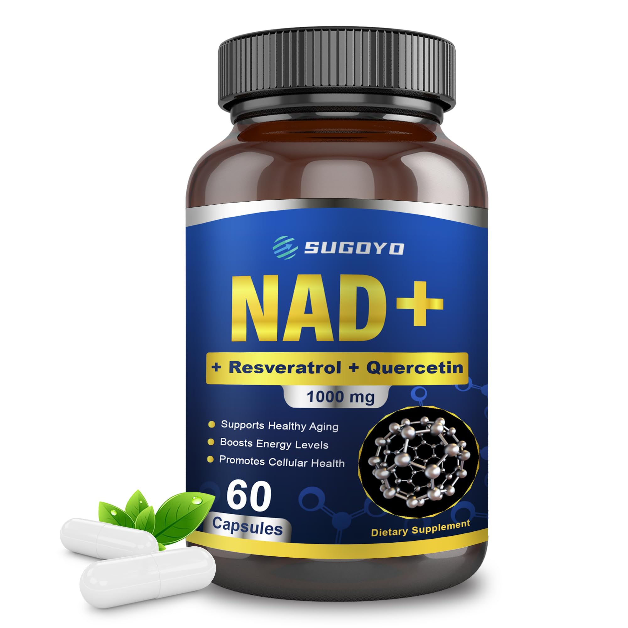 SUGOYO NAD+ Supplement 1000mg Liposomal Nicotinamide Riboside Enhanced with Resveratrol & Quercetin, Anti-Aging & Energy Boost, NMN Alternative, NAD Supplement for Women & Men (60 Count (Pack of 1)) SUGOYO Au supplements