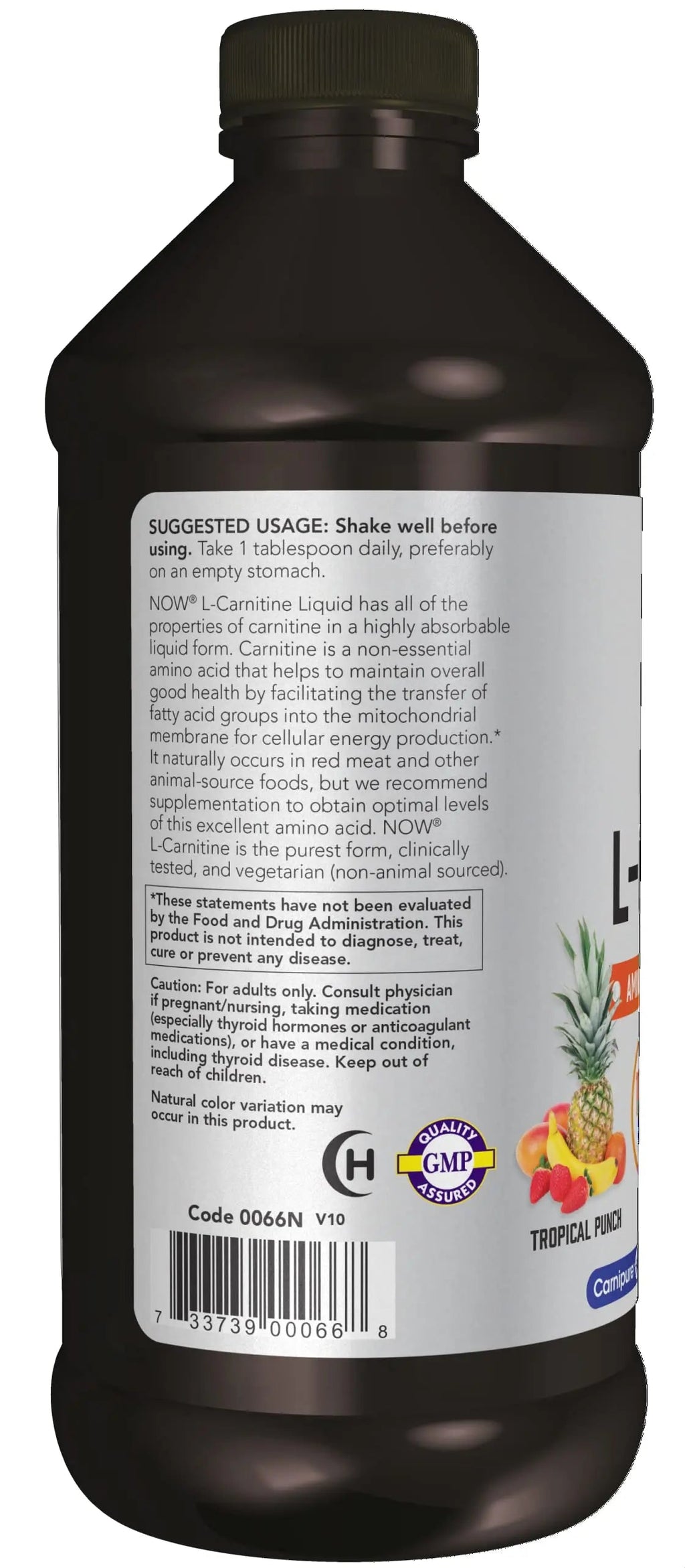 NOW Sports Nutrition, L-Carnitine Liquid 1,000 mg, Highly Absorbable, Tropical Punch NOW Au supplements