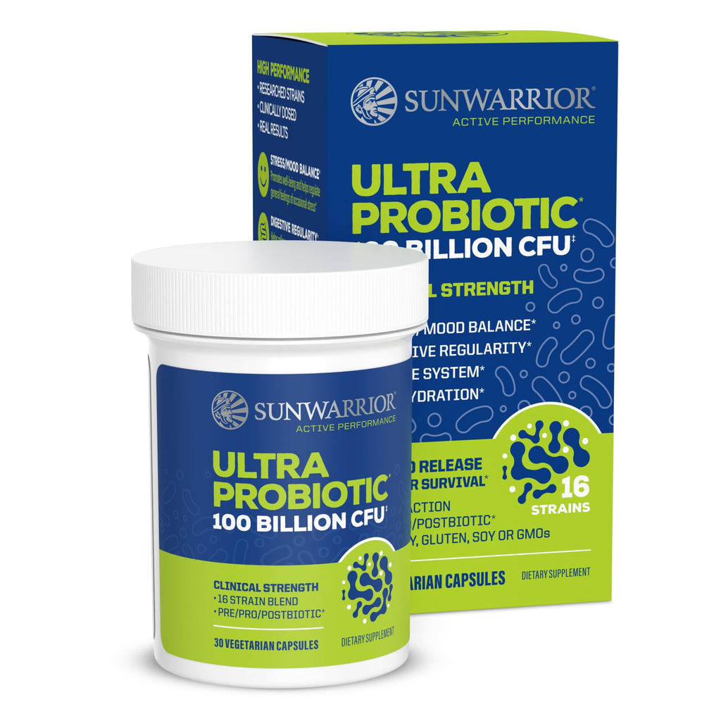 Probiotic for Gut Health 100 Billion CFU Probiotics Supplement Capsules 16 Strains Prebiotics + Postbiotics for Gut Immune & Colon Health Energy & Endurance Support Soy-Free Non-GMO 30 Capsule Serving Sunwarrior Au supplements