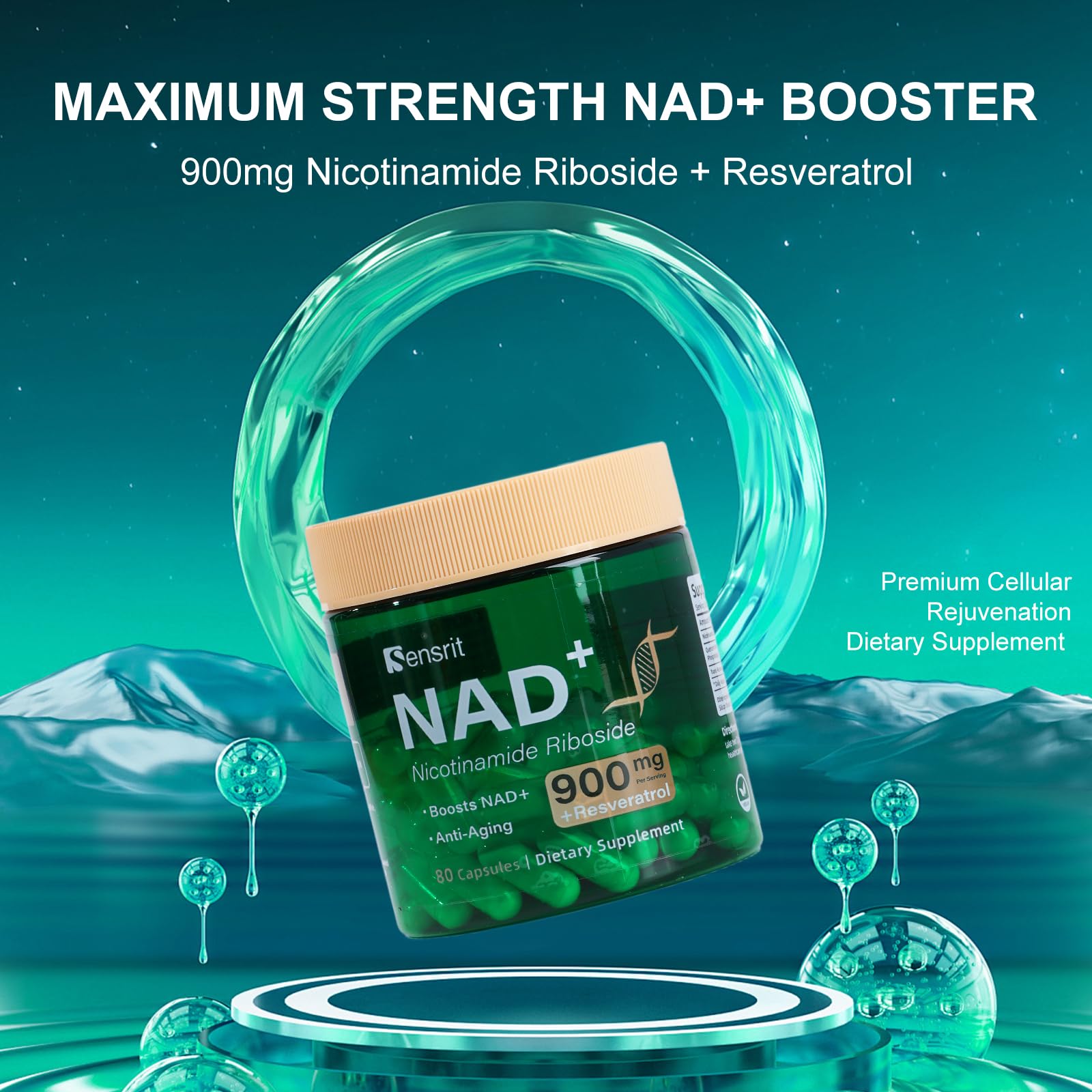 Sensrit NAD+ Supplement with Nicotinamide Riboside & Resveratrol | Cellular Energy & Mental Clarity Support | 40 Servings | Vegan, Non-GMO, Gluten Free Sensrit Au supplements