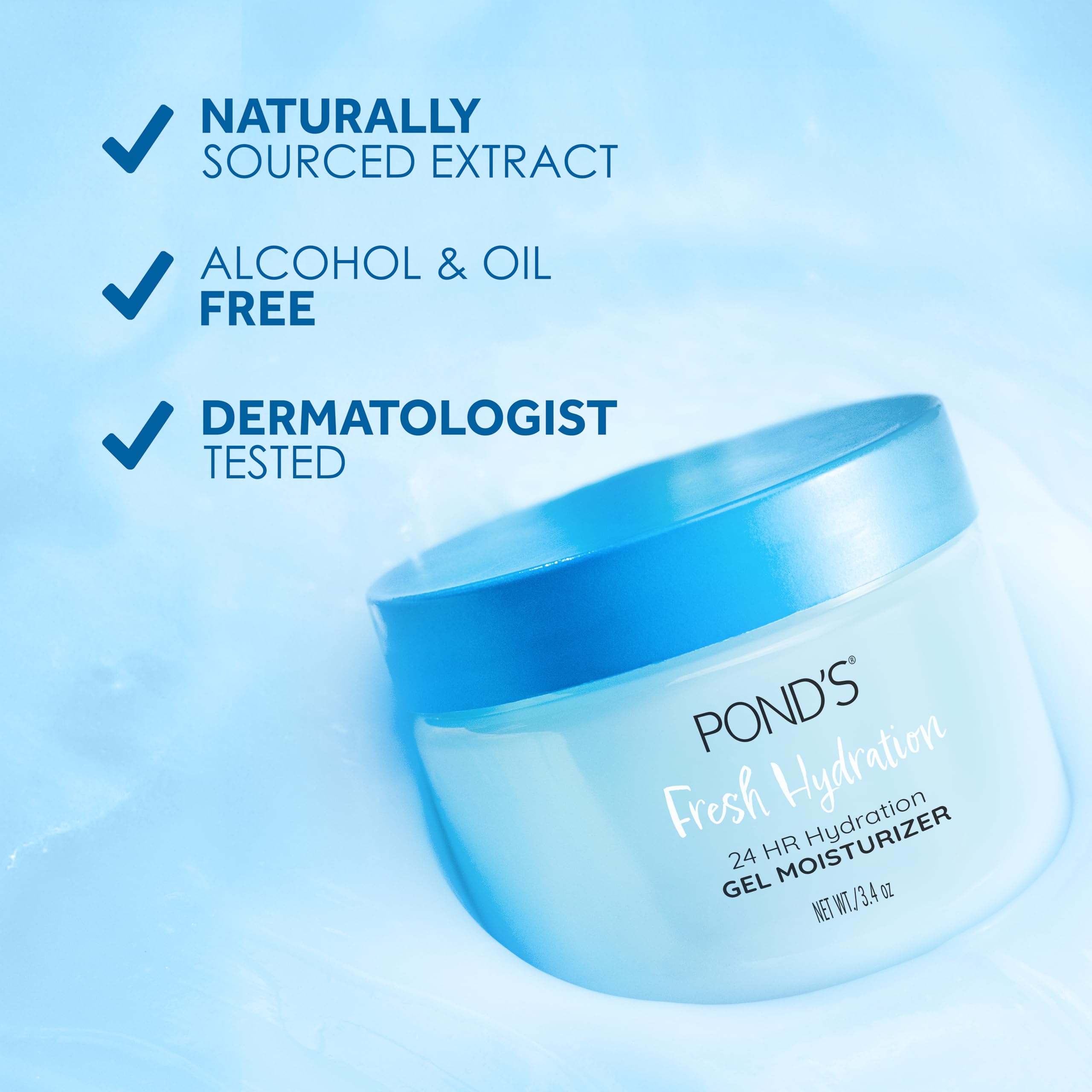 POND’S Fresh Hydration Gel Moisturizer – 24 HR Hydration with Vitamin E, Hyaluronic Acid & Vitamin B3 – Alcohol & Oil