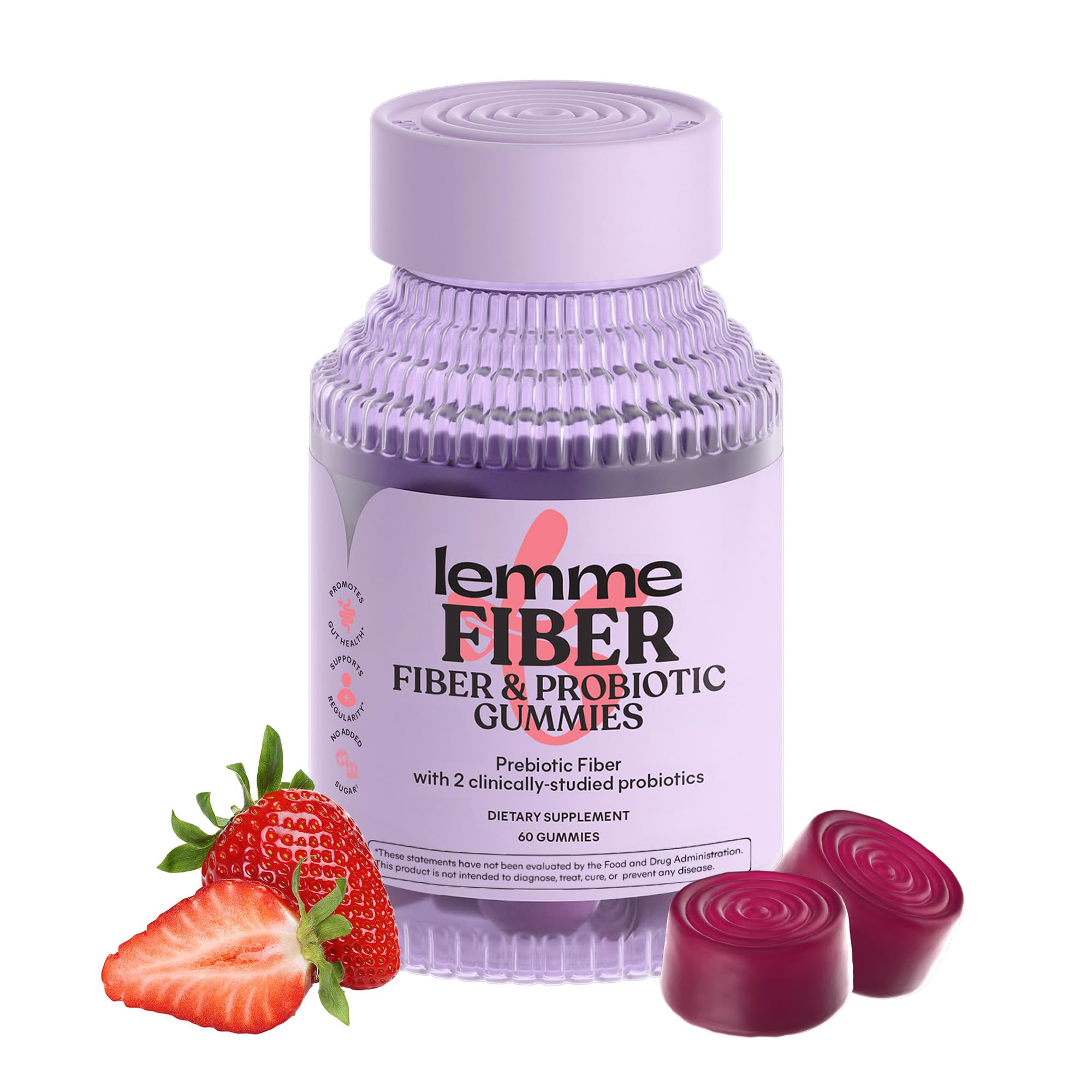 Lemme Fiber & Probiotic Gummies for Adults, Promotes Regularity & Digestive Health, No Sugar Added Strawberry Flavor, 4g Prebiotic Fiber & Clinically