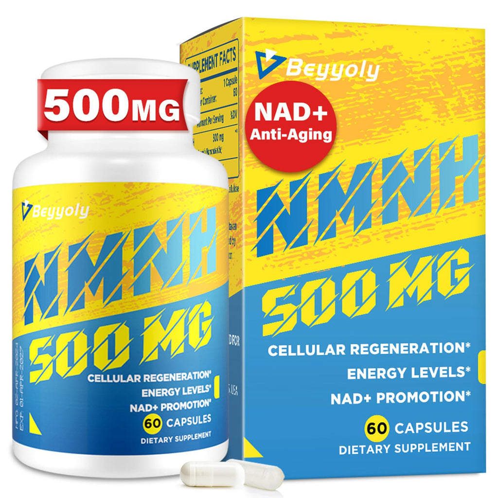 NMNH (NMN Supplement Alternative) NAD Supplements for Anti Aging, Energy, Immune, Focus (Dihydronicotinamide Mononucleotide) 500mg, to Boost NAD+ Levels As We Age, Pure Organic - 60 Capsules Beyyoly Au supplements