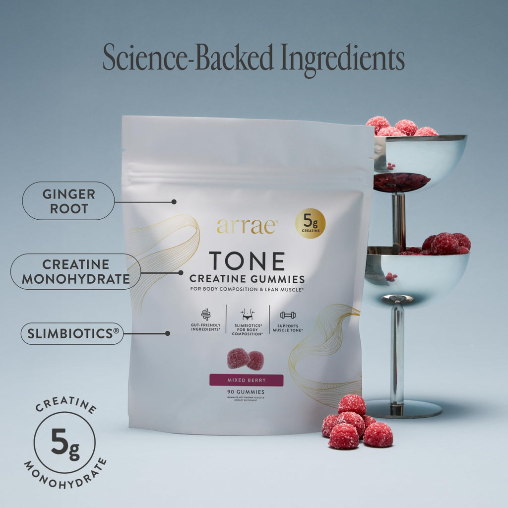 Arrae Tone Gummies – Creatine Monohydrate 5g for Women – Support Lean Muscle, Strength & Recovery – Hormone-Friendly Muscle Toning Supplement