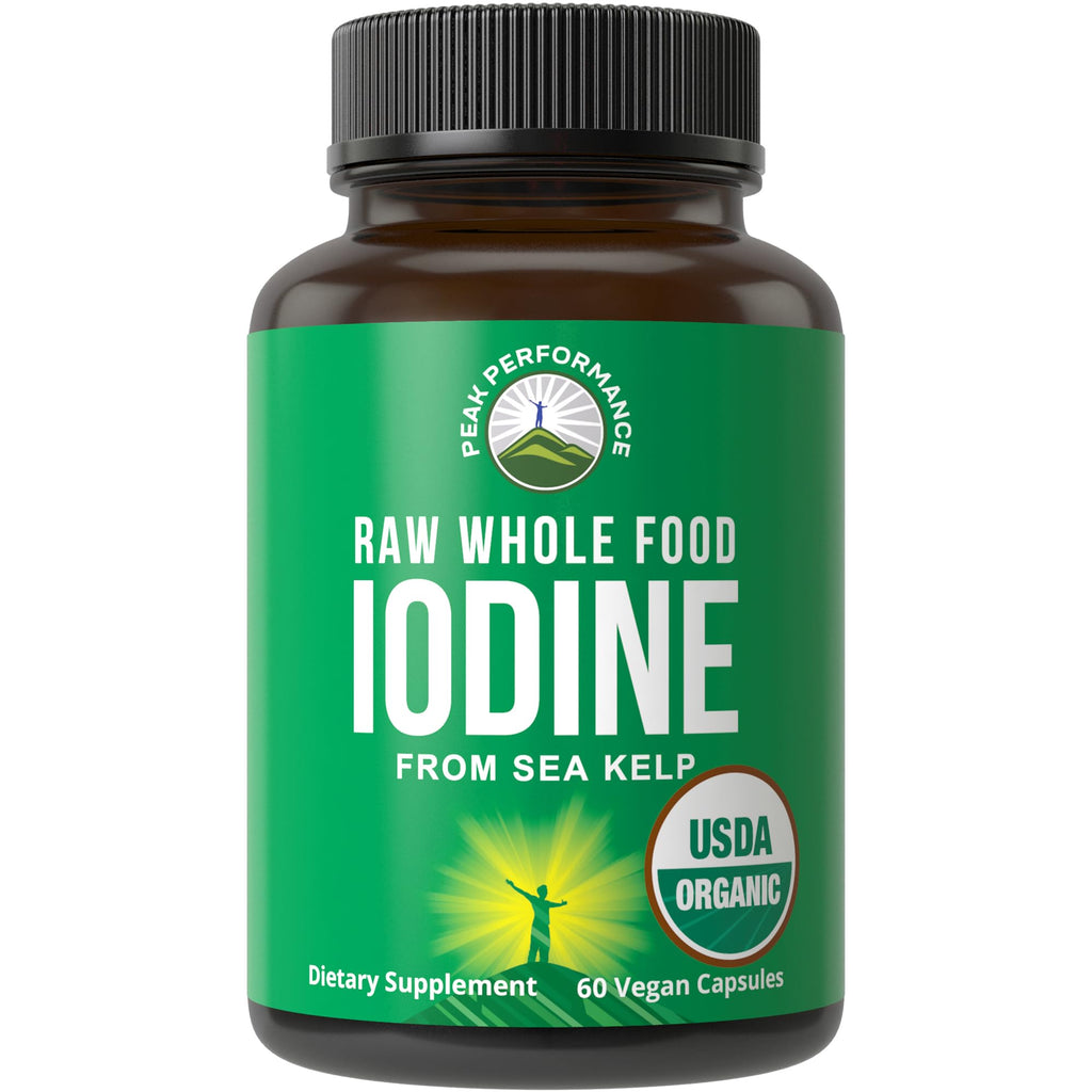 USDA Organic Raw Whole Food Iodine Supplement from Kelp (Ascophyllum Nodosum) - Potassium Iodide Tablets Alternative - for Thyroid, Energy, and Immune Support - 60 Vegan Capsules by Peak Performance Peak Performance Au supplements