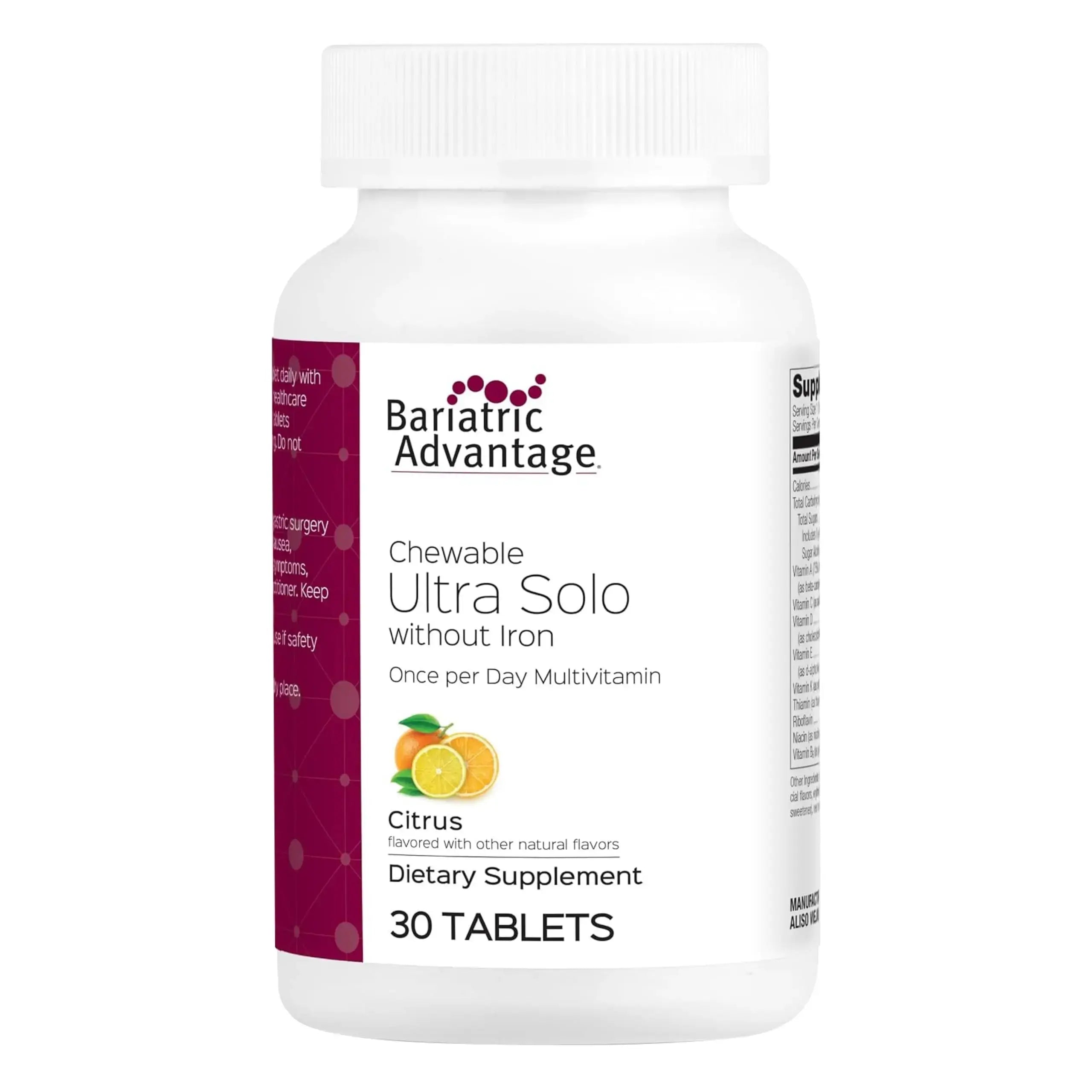 Bariatric Advantage Chewable Ultra Solo Without Iron - Once-Per-Day Daily Multivitamin - for Bariatric Surgery Patients Bariatric Advantage Au supplements
