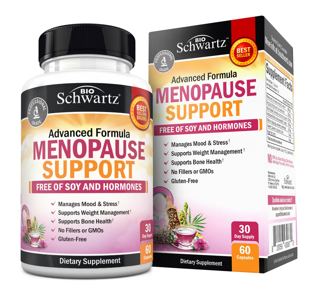 Herbal Menopause Support for Women - Supports Healthy Mood and Balance with Milk Thistle Chasteberry Black Cohosh Red Clover Turmeric Ginger - Menopause Supplements for Women - 60 Veggie Capsules BioSchwartz Au supplements