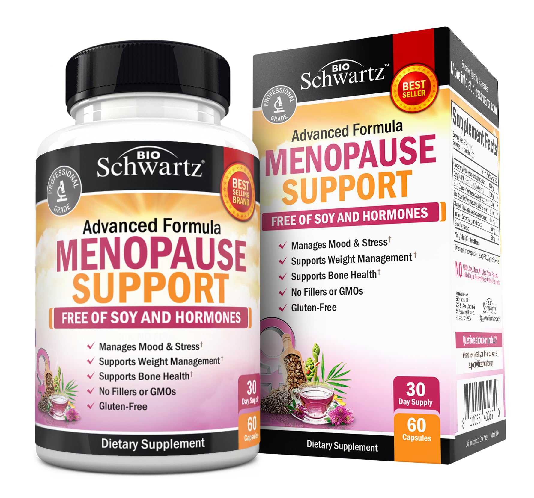 Herbal Menopause Support for Women - Supports Healthy Mood and Balance with Milk Thistle Chasteberry Black Cohosh Red Clover Turmeric Ginger - Menopause Supplements for Women - 60 Veggie Capsules BioSchwartz Au supplements