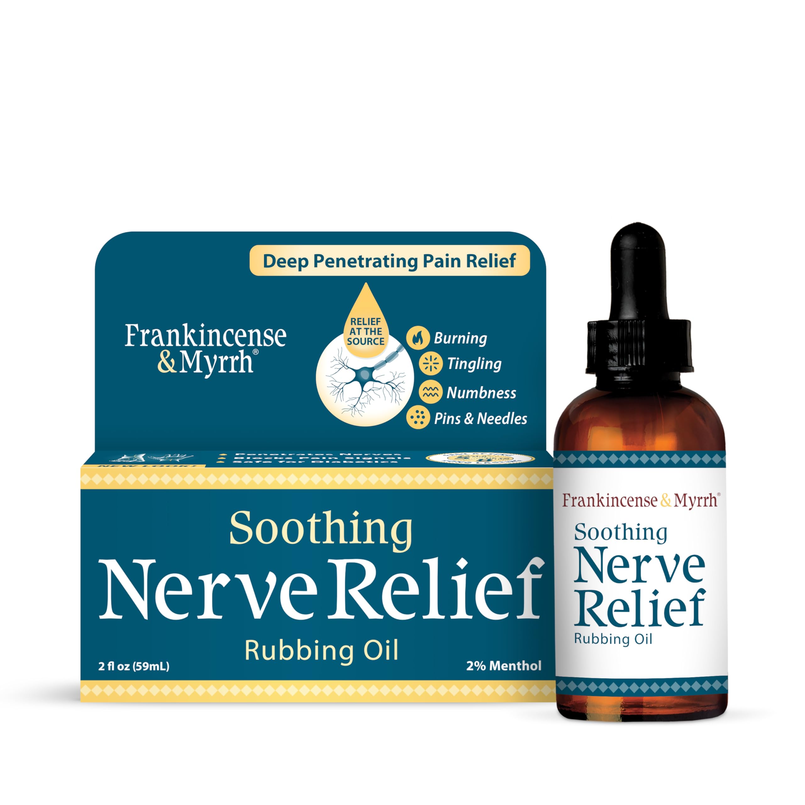 Nerve Pain Relief, Neuropathy Relief for Hands & Feet, Frankincense & Myrrh Rubbing Oil with Menthol and Frankincense Essential Oils, 2 Fl. Oz. Maximum Strength for Foot Pain FRANKINCENSE & MYRRH Au supplements