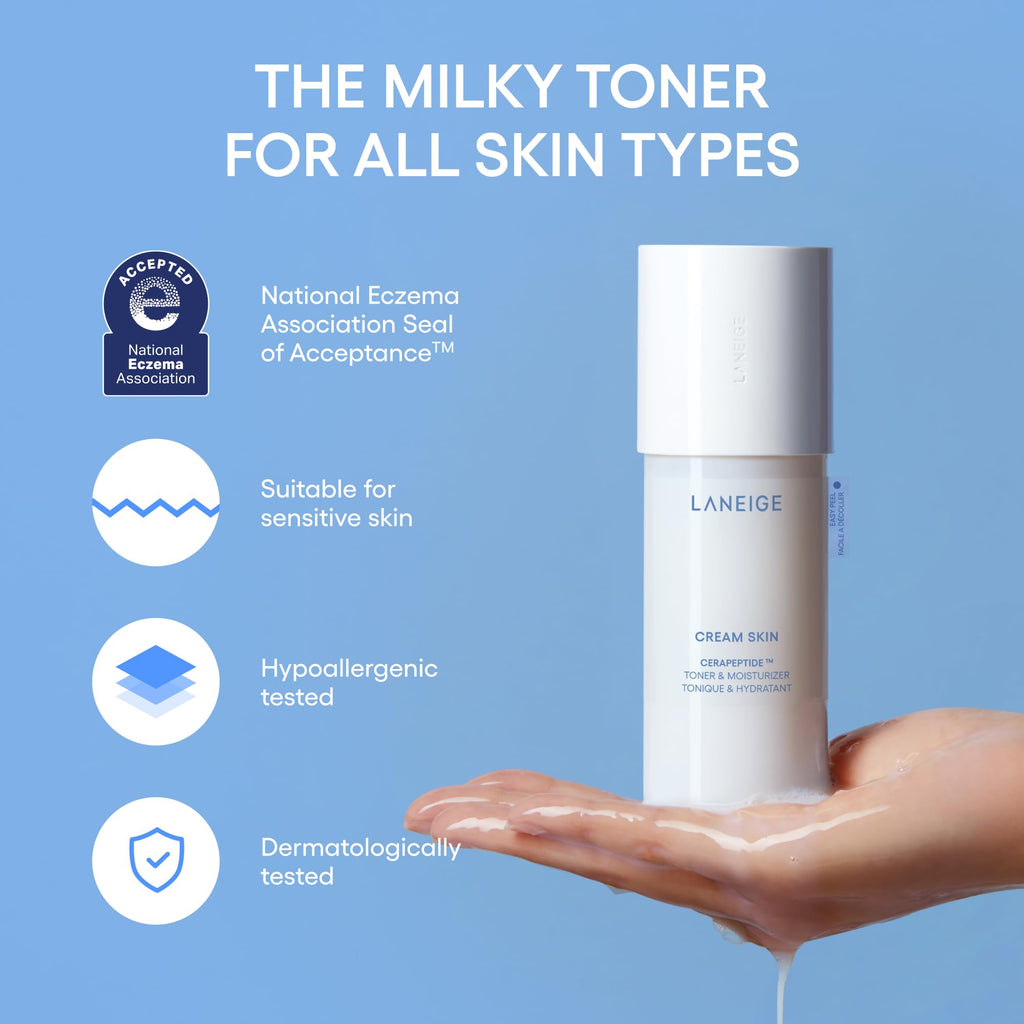 LANEIGE Cream Skin Toner & Moisturizer Mini: Lightweight Refillable Korean Milky Toner with Ceramide