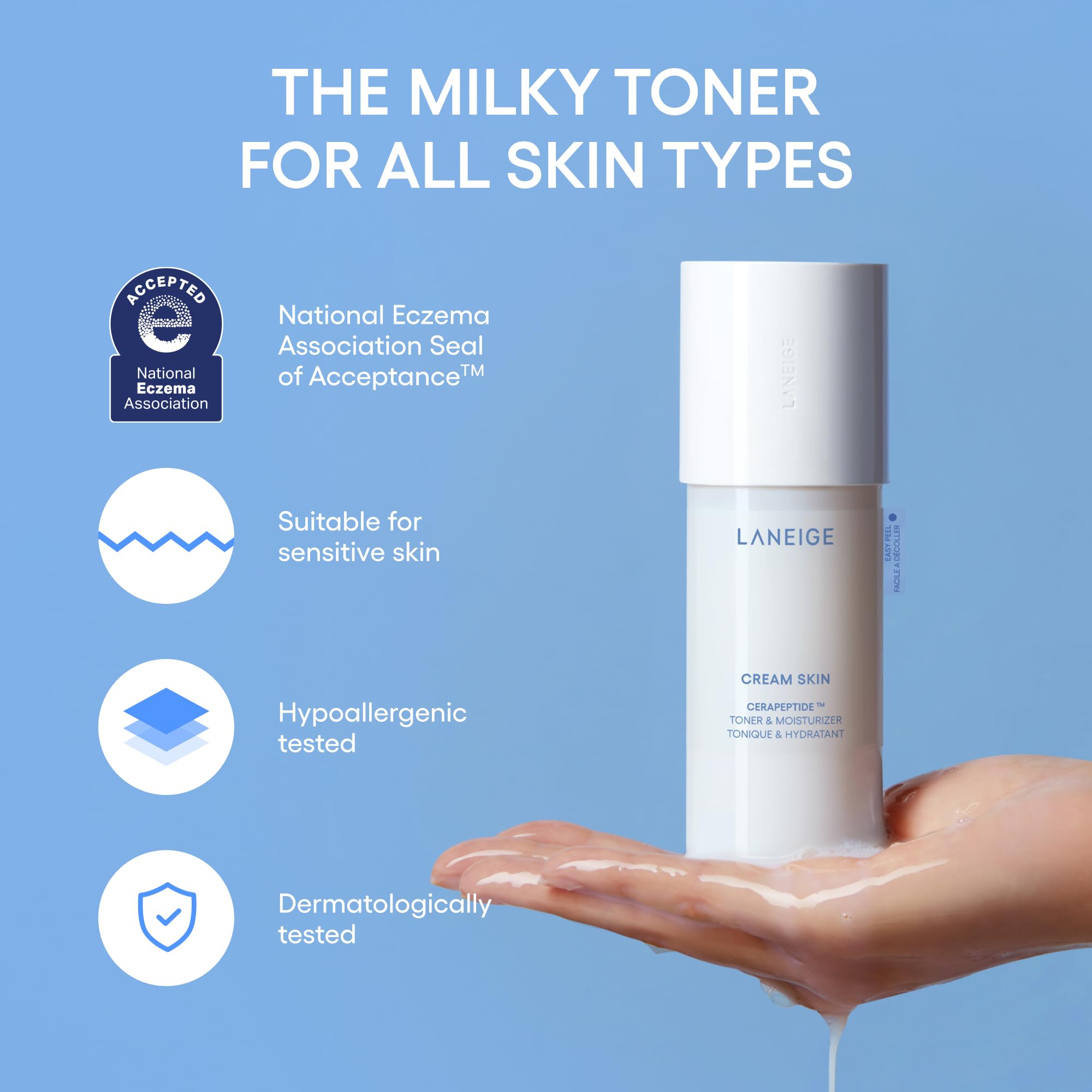 LANEIGE Cream Skin Toner & Moisturizer Mini: Lightweight Refillable Korean Milky Toner with Ceramide