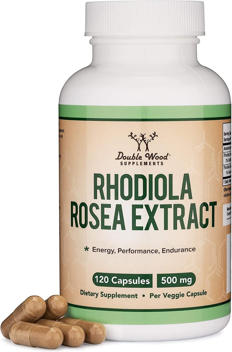 Rhodiola Rosea Supplement 500mg, 120 Vegan Capsules (Third Party Test, Gluten Free, 3% Salidrosides, 1% Rosavins Extract) for Performance,