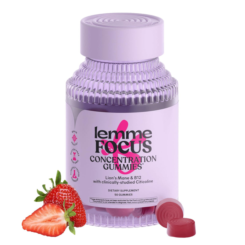 Lemme Focus Concentration & Brain Health Gummies with Cognizin Citicoline, Lion's Mane Mushroom, Vitamin B12 to Support Focus + Concentration