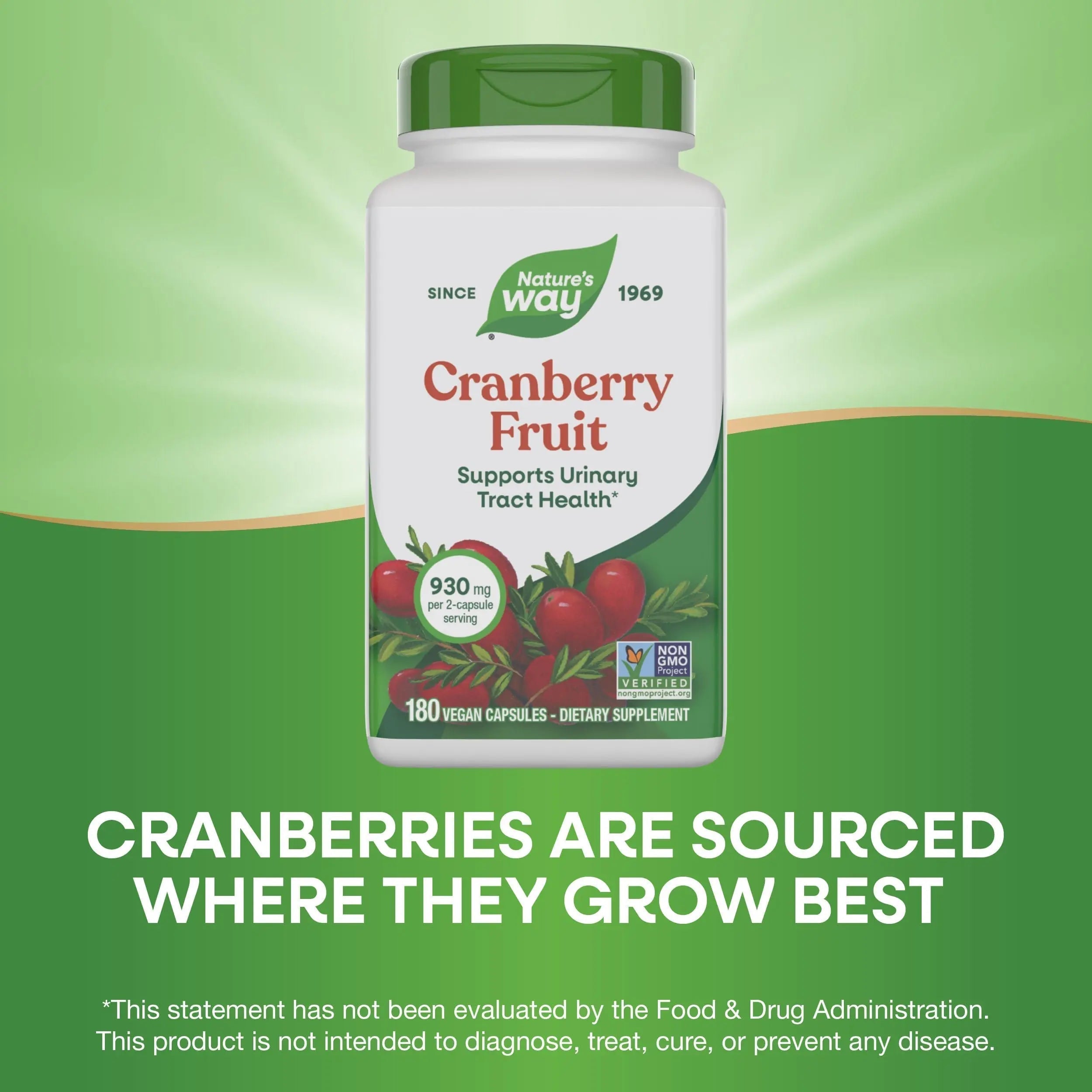 Nature's Way Cranberry Fruit, Cranberry Supplements, Supports Urinary Tract Health*, 930 mg per 2-Capsule Serving, 180 Capsules (Packaging May Vary) Nature's Way Au supplements