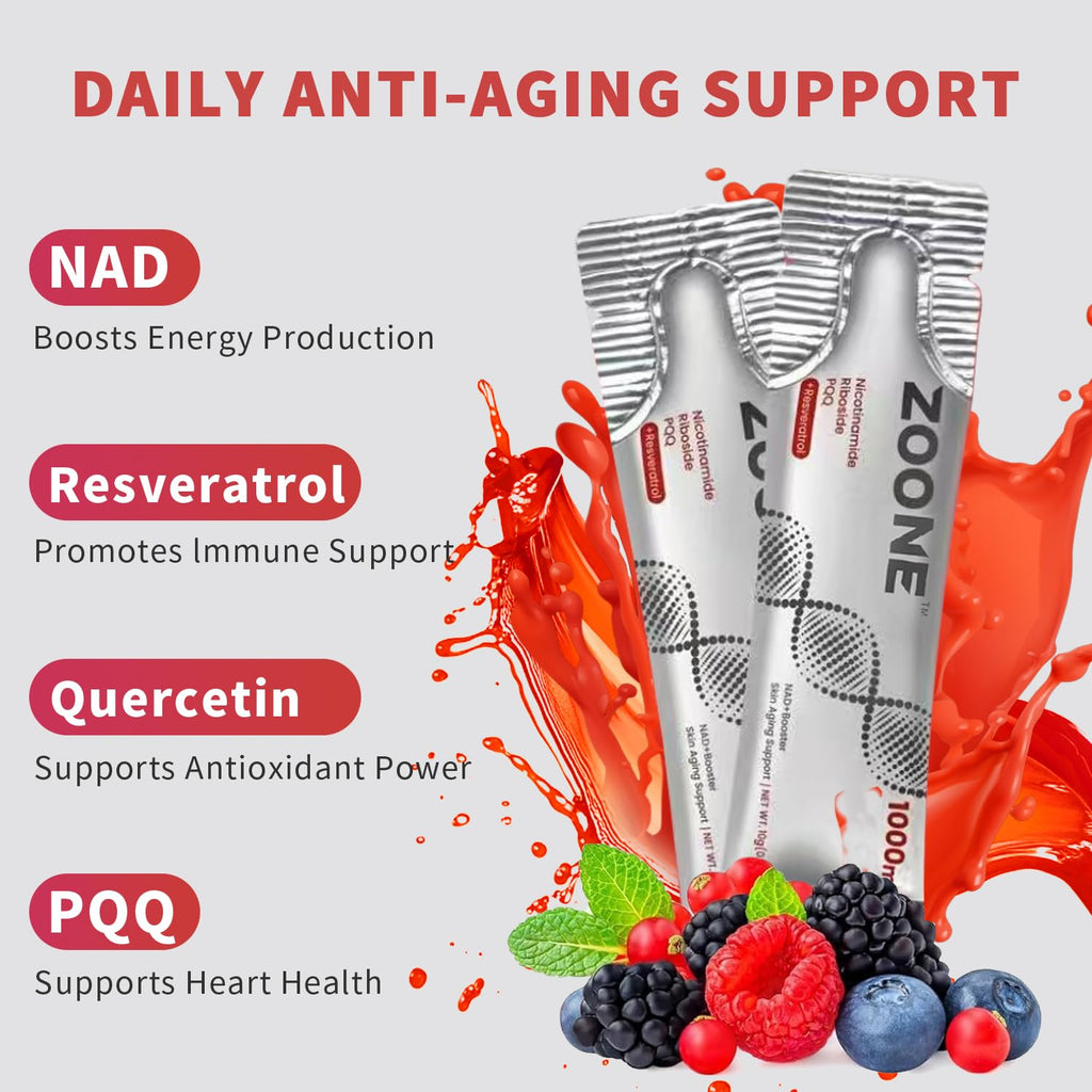 Zoone NAD Resveratrol Supplement, NAD+ Liquid Supplement 1000mg, with Nicotinamide Riboside, Resveratrol & PQQ, NAD Supplements for Men & Women, Healthy Aging & Boosts Cellular Energy – 30 Packs Zoone Au supplements