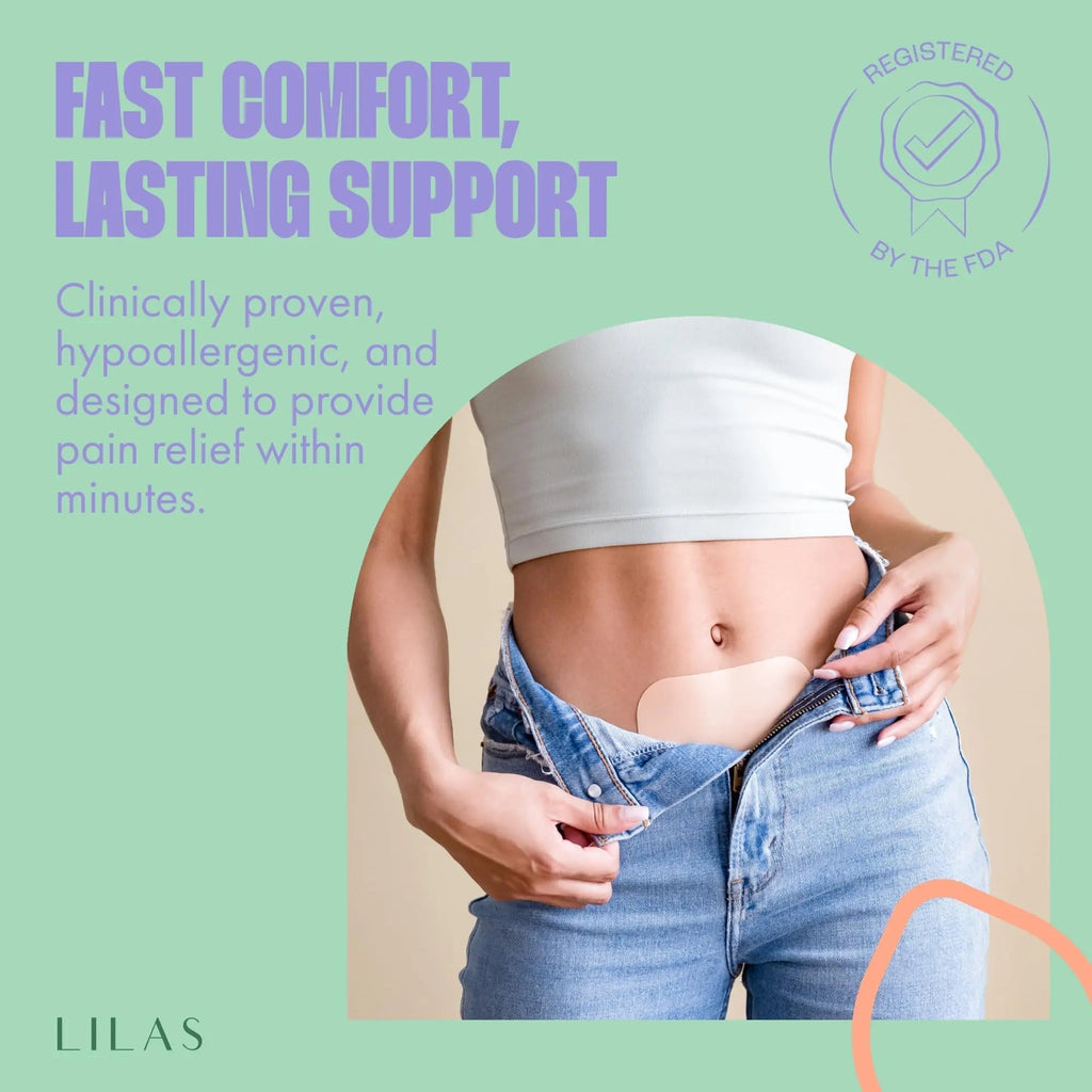 LILAS Period Cramps Pain Relief Patch, 10 Pack | Instant Relief for Menstrual Cramp, PMS, Endometriosis & PCOS | 12-Hour Comfort | Natural & Vegan Topical Patches | Trusted Formula & Upgraded Design LILAS Au supplements