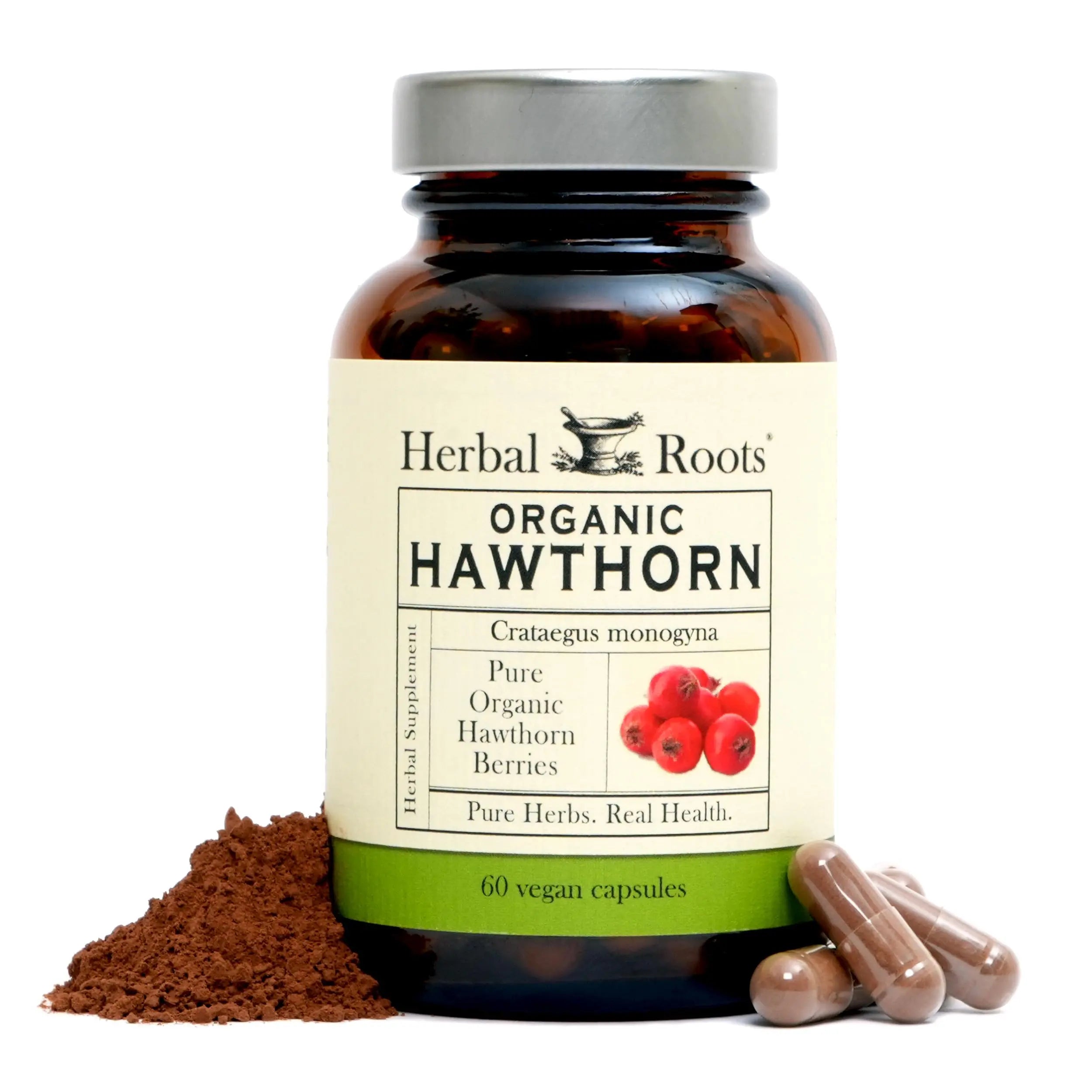 Herbal Roots Organic Hawthorn Berry Capsules | Extra Strength 1,200mg per Serving | 60 Vegan Capsules Herbal Roots Au supplements