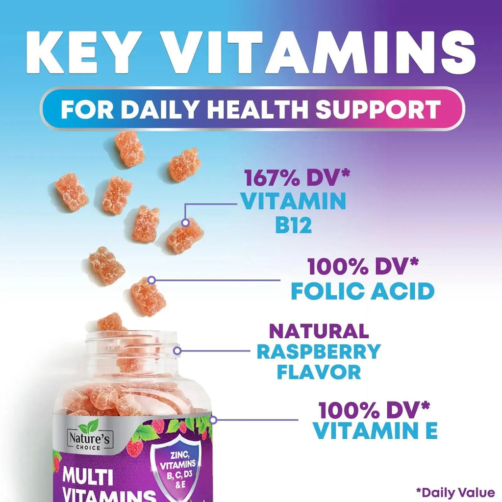 Multivitamin Gummies for Adults - Complete Adult Multivitamins Gummy with Essential Vitamins A, C, D, E, & High Potency B12 for Women & Men Nature's Choice Au supplements