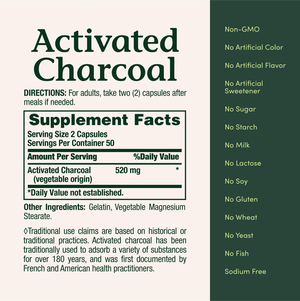 Nature's Bounty Activated Charcoal 260 mg, 100 Capsules, Dietary Supplement to Support a Healthy Lifestyle