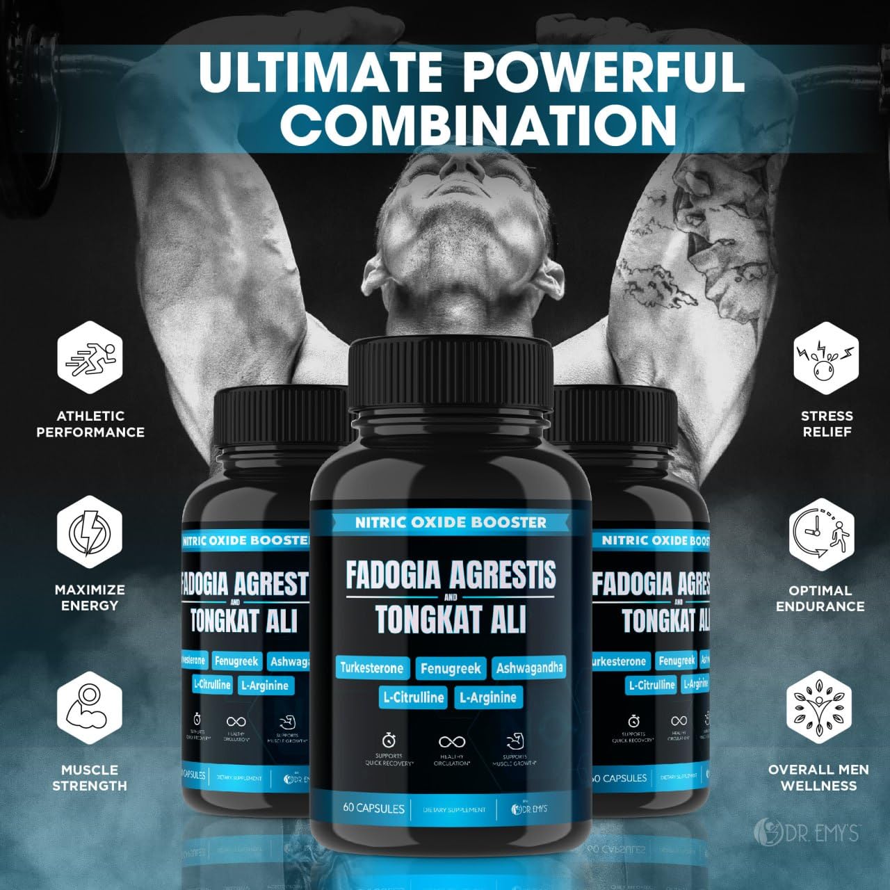 (2 Pack) Tongkat Ali Fadogia Agrestis Nitric Oxide Ashwagandha Supplement for Men Dr. Emy's Au supplements