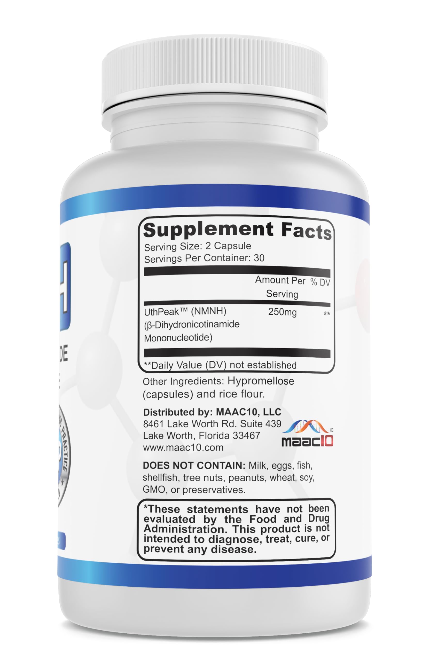 MAAC10 NMNH (NMN Supplement Alternative) 250mg Serving | Uthpeak™ NMNH (Dihydronicotinamide Mononucleotide) for Better Stability | 30-Day Supply. MAAC10 Au supplements