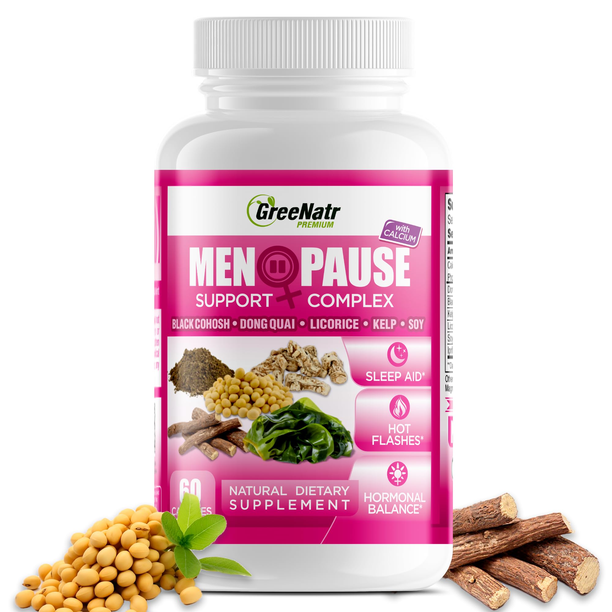 GreeNatr Menopause Supplements for Women - Perimenopause Supplements Women with Dong Quai & Black Cohosh for Menopause Hot Flashes - Menopause Support for Sleep Quality & Hormone Balance - 60 Caps GreeNatr Au supplements