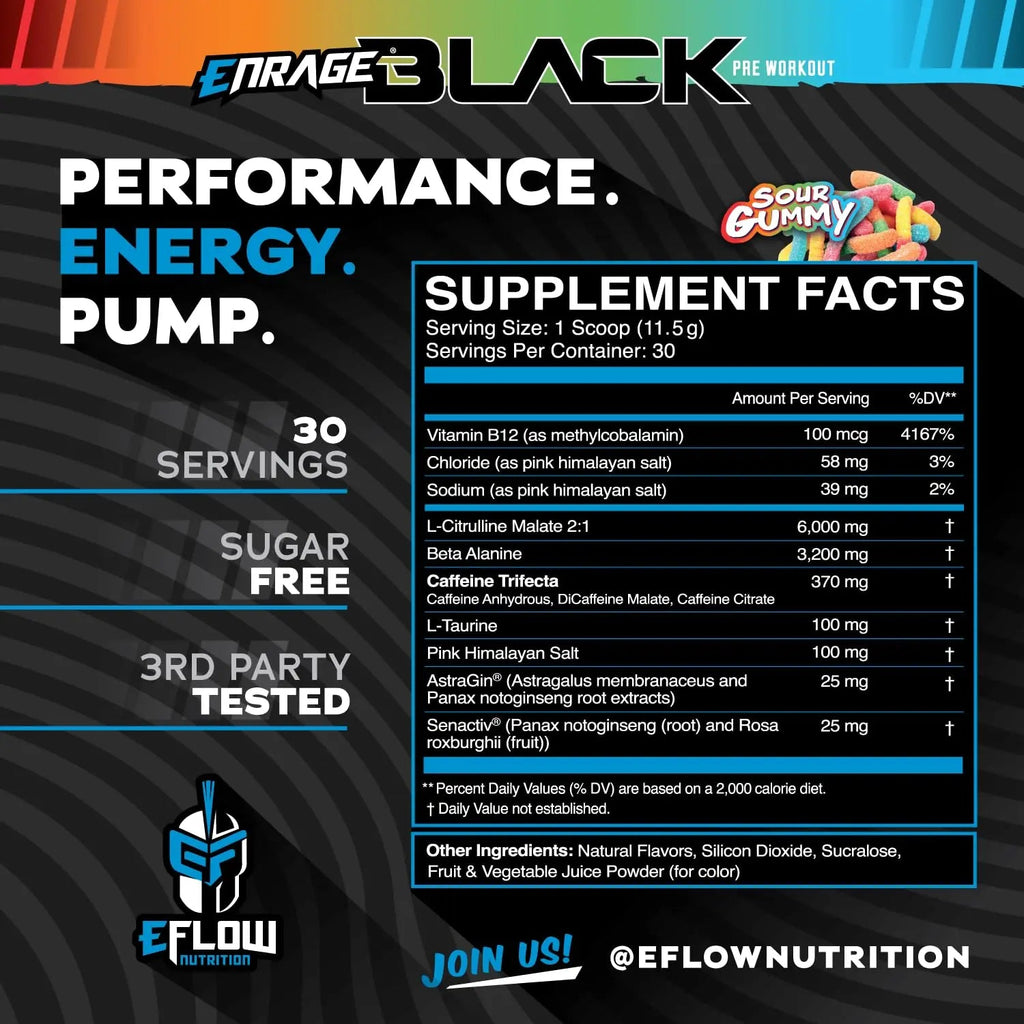 eFlow Nutrition Enrage Black High Stimulant Pre Workout Supplement - Preworkout Powder eFlow Nutrition Au supplements