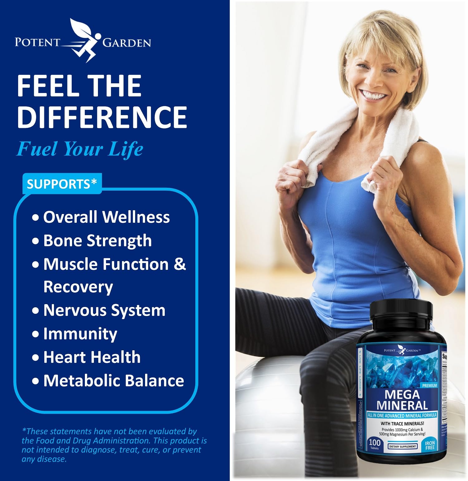 Potent Garden Mega Mineral Supplement Complete Mineral Complex with Calcium Magnesium Zinc Potassium Boron Selenium Chromium & 72 Trace