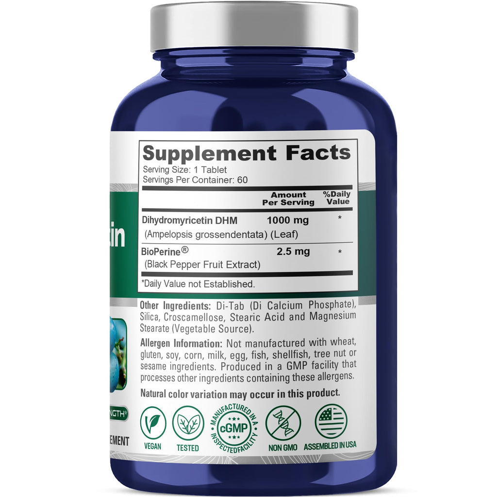 NusaPure Dihydromyricetin (DHM) 1,000mg 60 Veggie Tablets (No GMO & 100% Vegetarian) NusaPure Au supplements