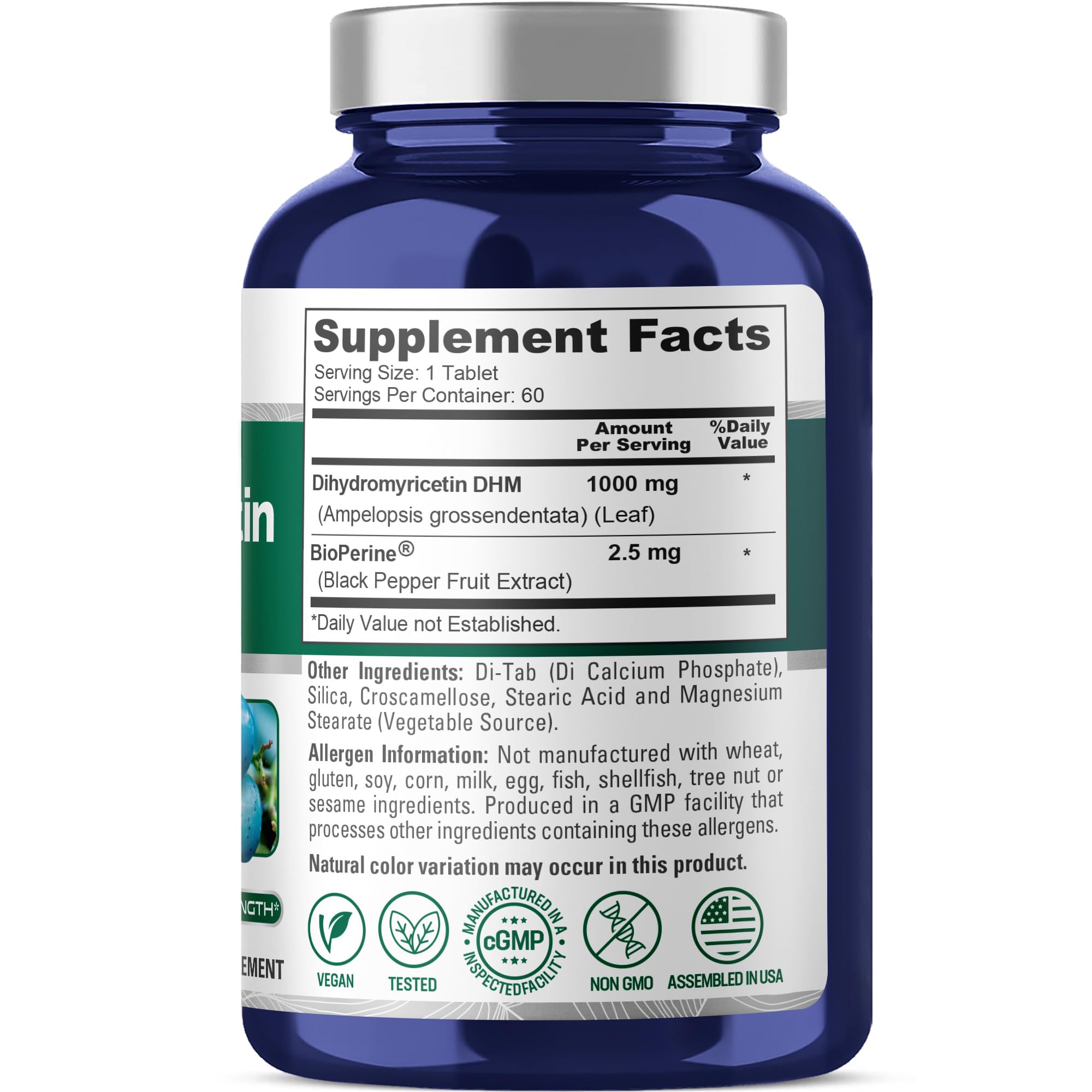 NusaPure Dihydromyricetin (DHM) 1,000mg 60 Veggie Tablets (No GMO & 100% Vegetarian) NusaPure Au supplements