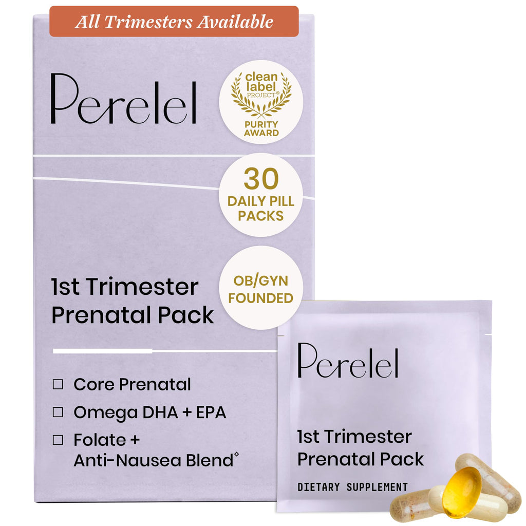 Perelel 1st Trimester Prenatal Pack, Multivitamin with Folate, Vitamin D, Omega 3, Iron & Ginger, Nutritional Support for Early Pregnancy