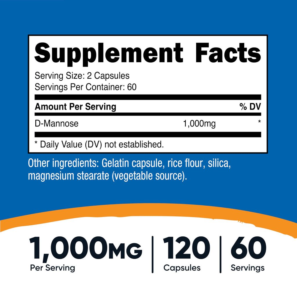 Nutricost D-Mannose 1000mg Per Serving, 120 Capsules - 500mg Per Capsule, Urinary Tract Health, Non-GMO and Gluten Free Nutricost Au supplements