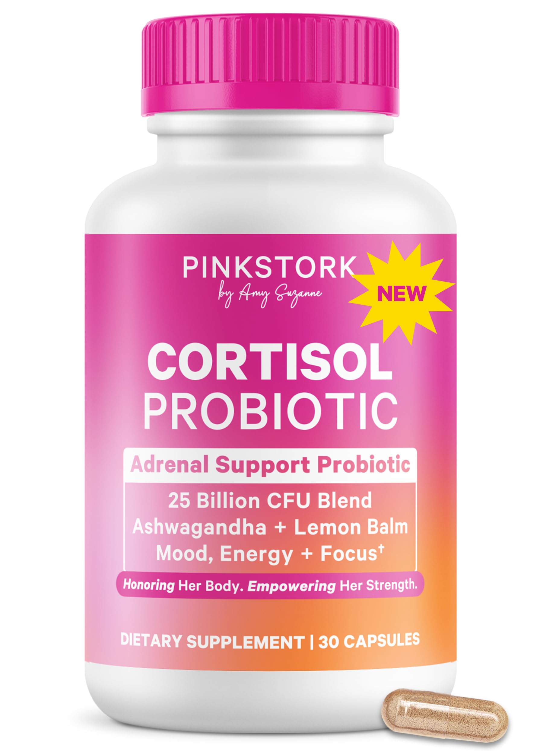 Pink Stork Cortisol Probiotic for Women – Mood and Adrenal Support Supplement – Ashwagandha, Lemon Balm, Chamomile, 25 Billion CFU – Gut Health, Energy, Focus – Lower Cortisol – 30 Capsules Pink Stork Au supplements