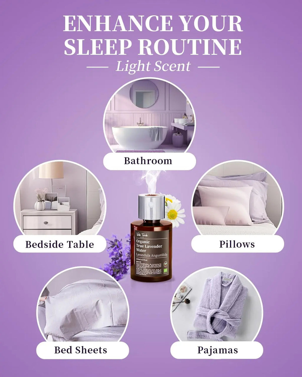VTS Organic Lavender Water and Roman Chamomile Floral Water with Diffuser, Aromatherapy Air VEDA TINDA SCENT Au supplements