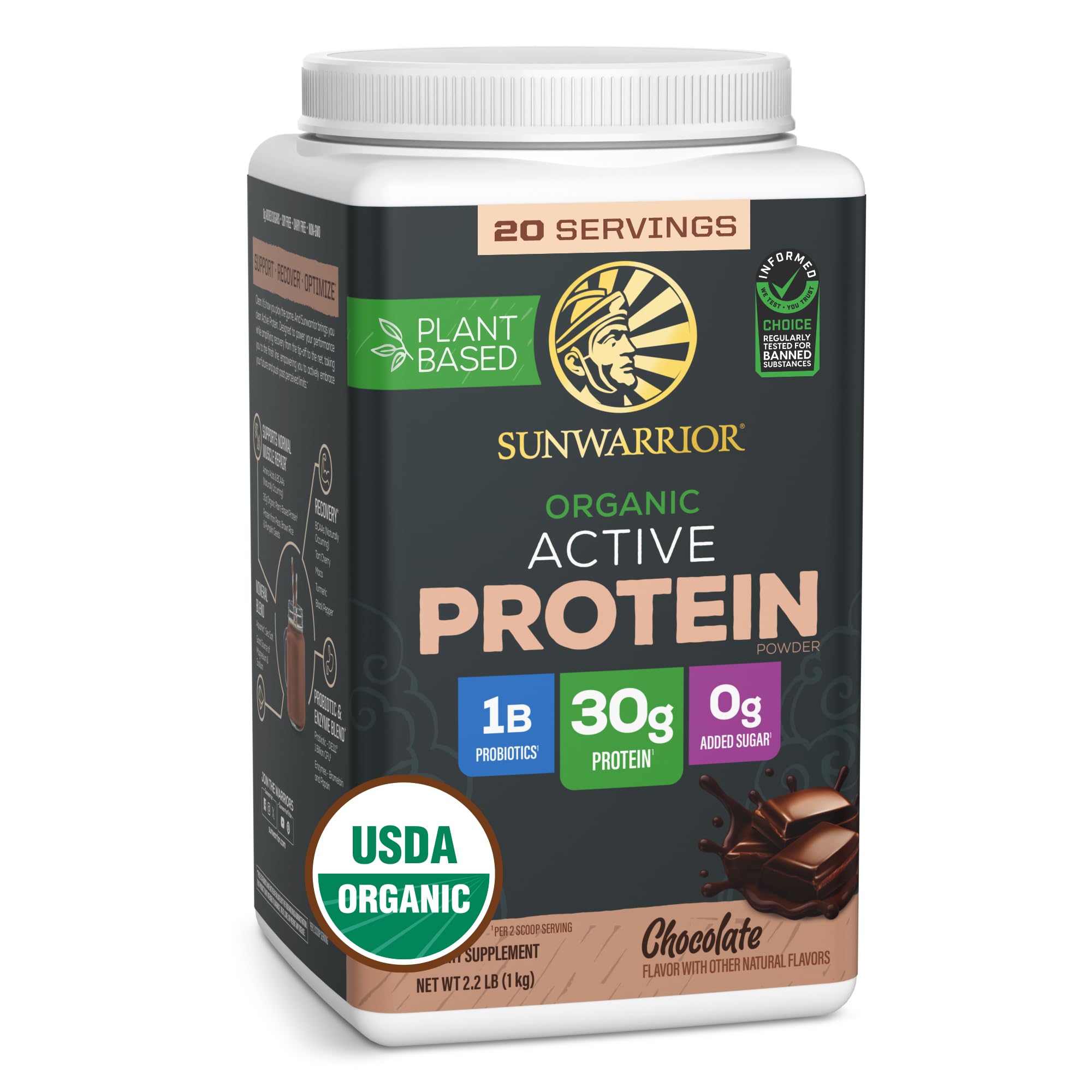 Sunwarrior Organic Plant Based Protein Powder | Vegan Organic Protein Powder with BCAA Amino Acids Plus Recovery Minerals & Botanicals | Non-GMO Soy Dairy & Gluten Free