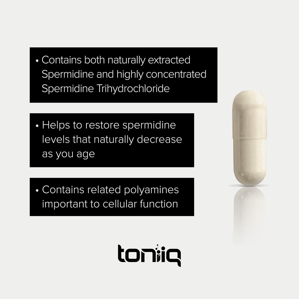 Toniiq 22mg Ultra Concentrated Spermidine Supplement -Spermidine Supplements for Men and Women - Rice Germ Extract and Trihydrochloride Complex Blend - 60 Vegetarian Capsules - 30 Servings Toniiq Au supplements