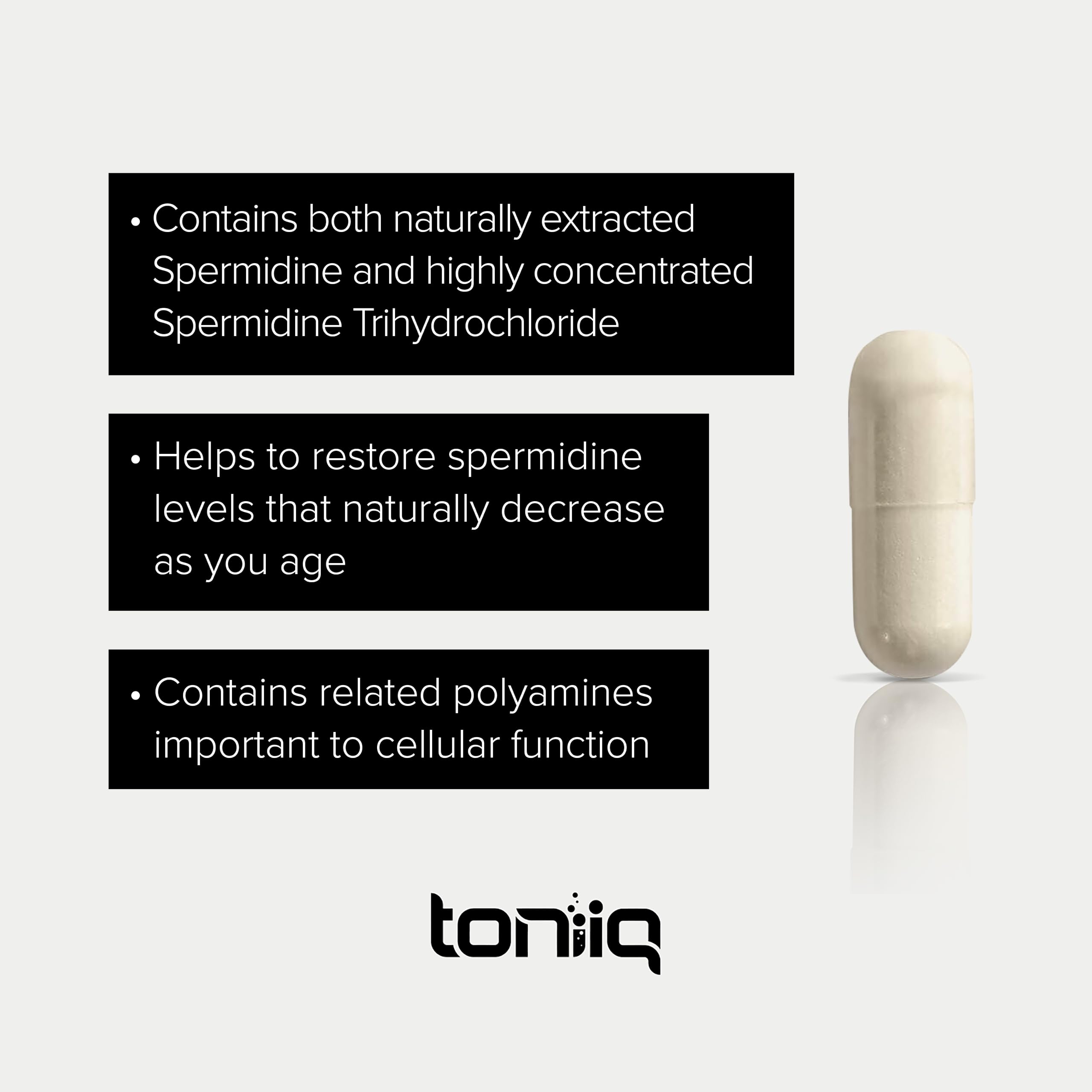 Toniiq 22mg Ultra Concentrated Spermidine Supplement -Spermidine Supplements for Men and Women - Rice Germ Extract and Trihydrochloride Complex Blend - 60 Vegetarian Capsules - 30 Servings Toniiq Au supplements