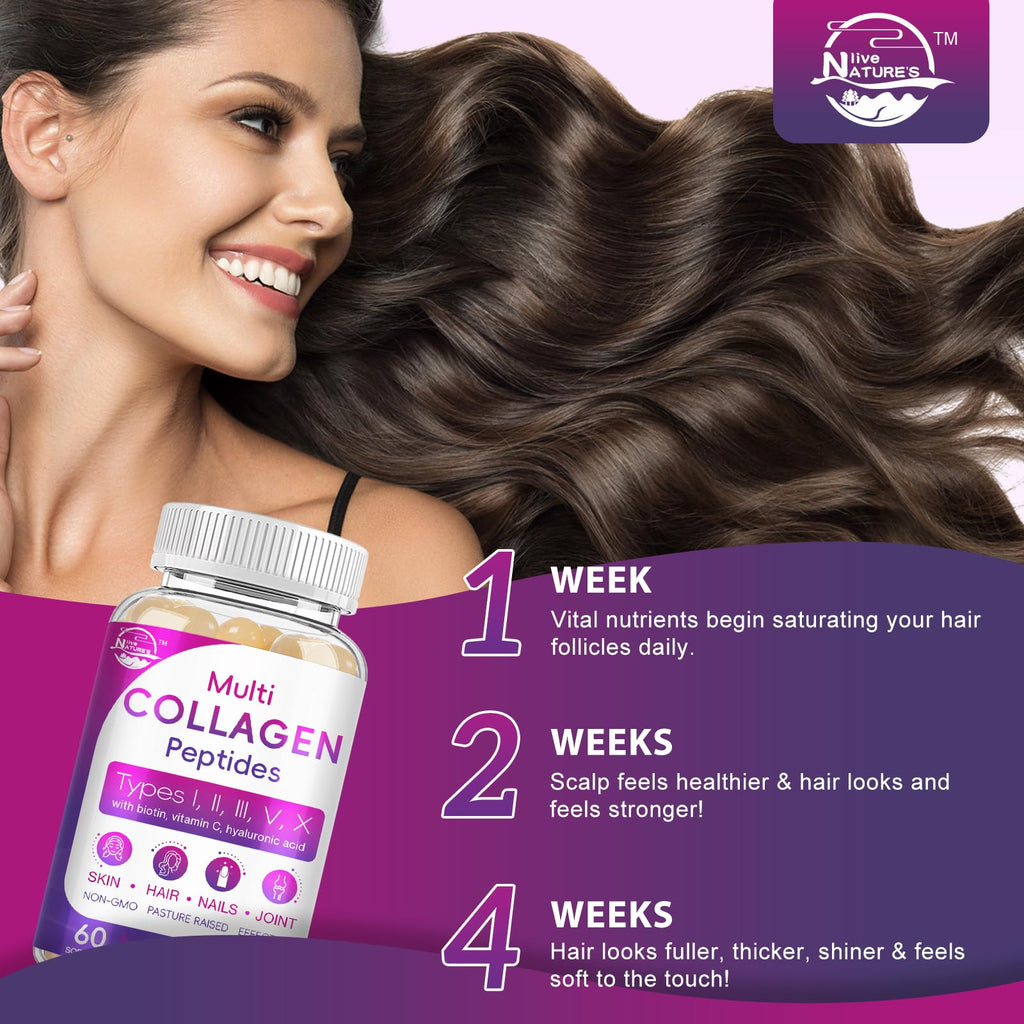 Multi Collagen Peptides Softgel - Type I, II, III, V, X - Hydrolyzed Collagen Peptides with Biotin, Vitamin C, Hyaluronic Acid, Supports Skin Hair Nail