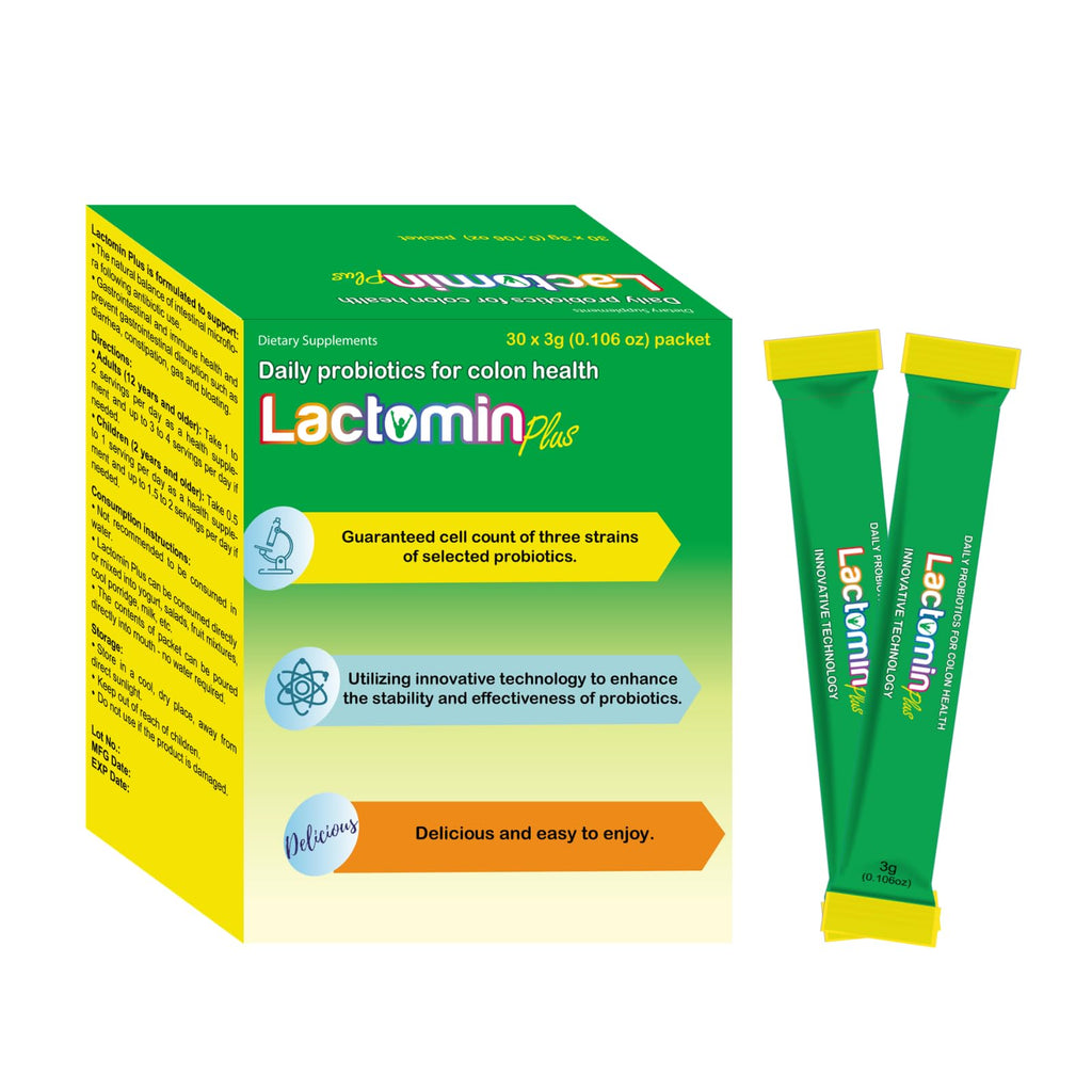 Probiotics - LactominPlus-3 Probiotics Strains - Powder - Sweet Yogurt Flavor - 30 Sticks x 3g (1month), 1.5 Billion CFU, with Prebiotics(FOS), Constipation & Bloating Relief, Microencapsulated Lactomin Au supplements