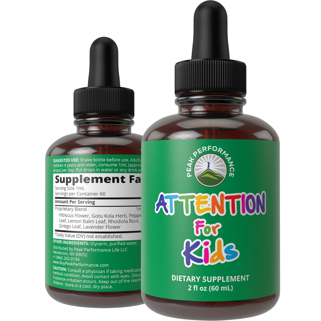 Kids Focus Drops. Attention Deficit Liquid Supplement for Concentration, Attention, Brain, Memory. No Bitter Taste. Natural Non-Habit Forming Sugar Free 7-in-1 Vegan Nootropic for Children, Teenagers Peak Performance Au supplements
