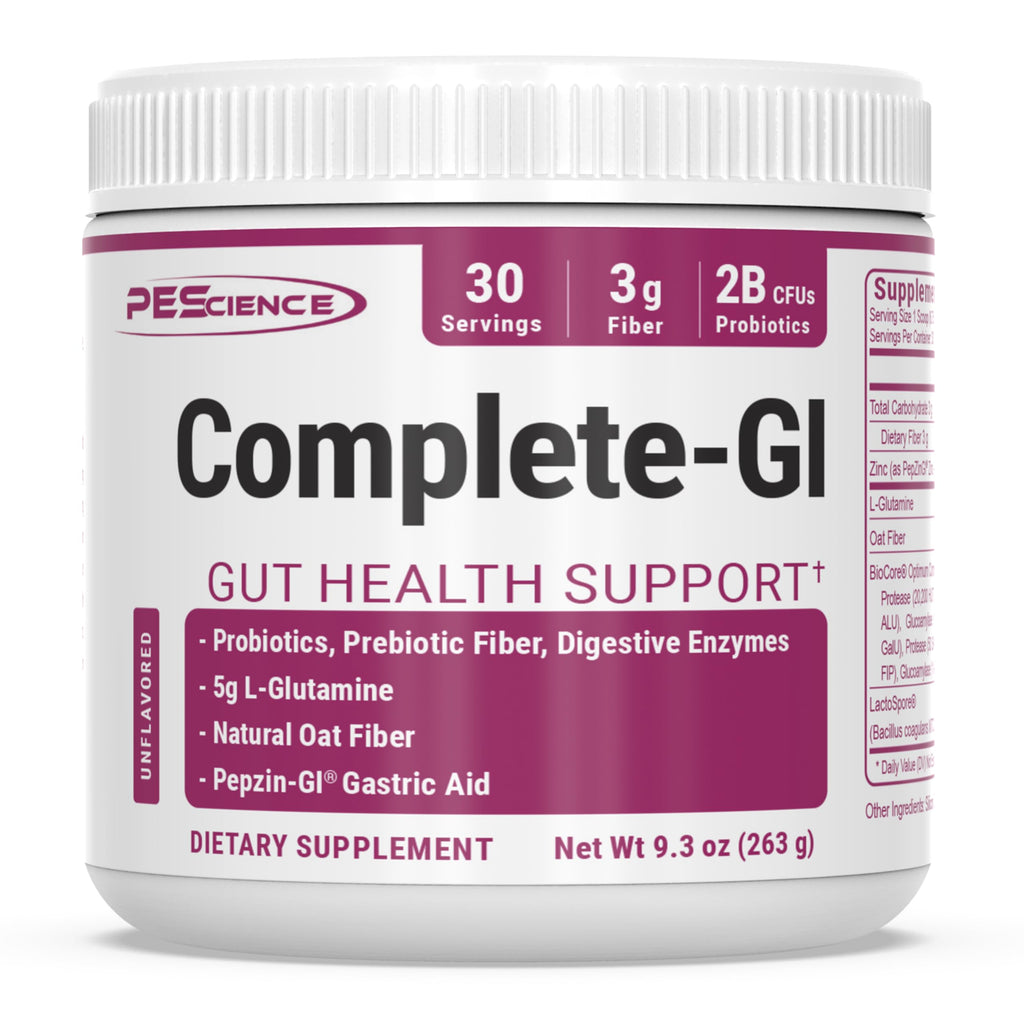 PEScience Complete-GI Gut Health Powder, Probiotics for Women and Men, Digestive Enzymes, Prebiotic Fiber, L-Glutamine