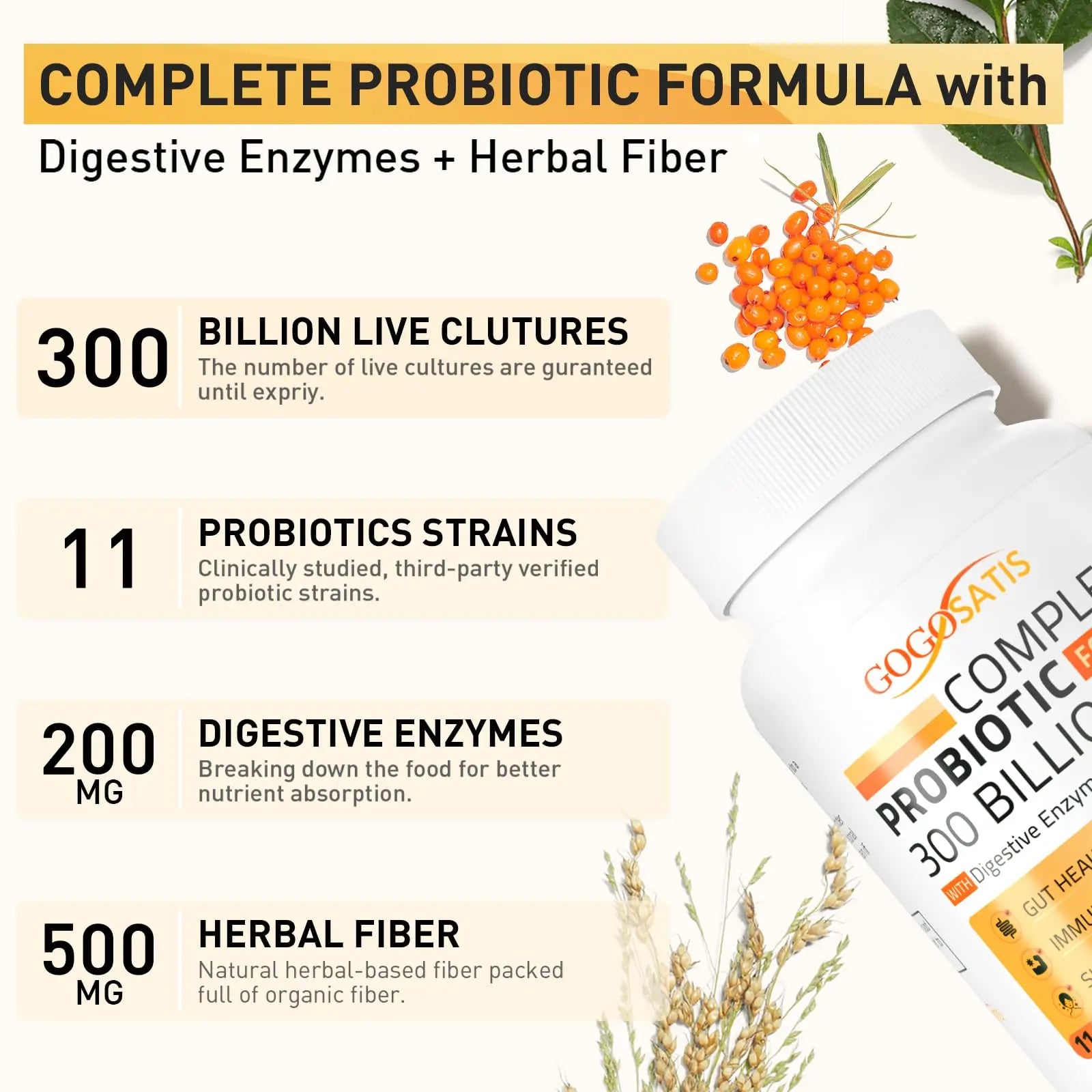 Probiotics for Women & Men, 300 Billion CFU 11 Strains, Probiotic with Organic Herbal GOGOSATIS Au supplements