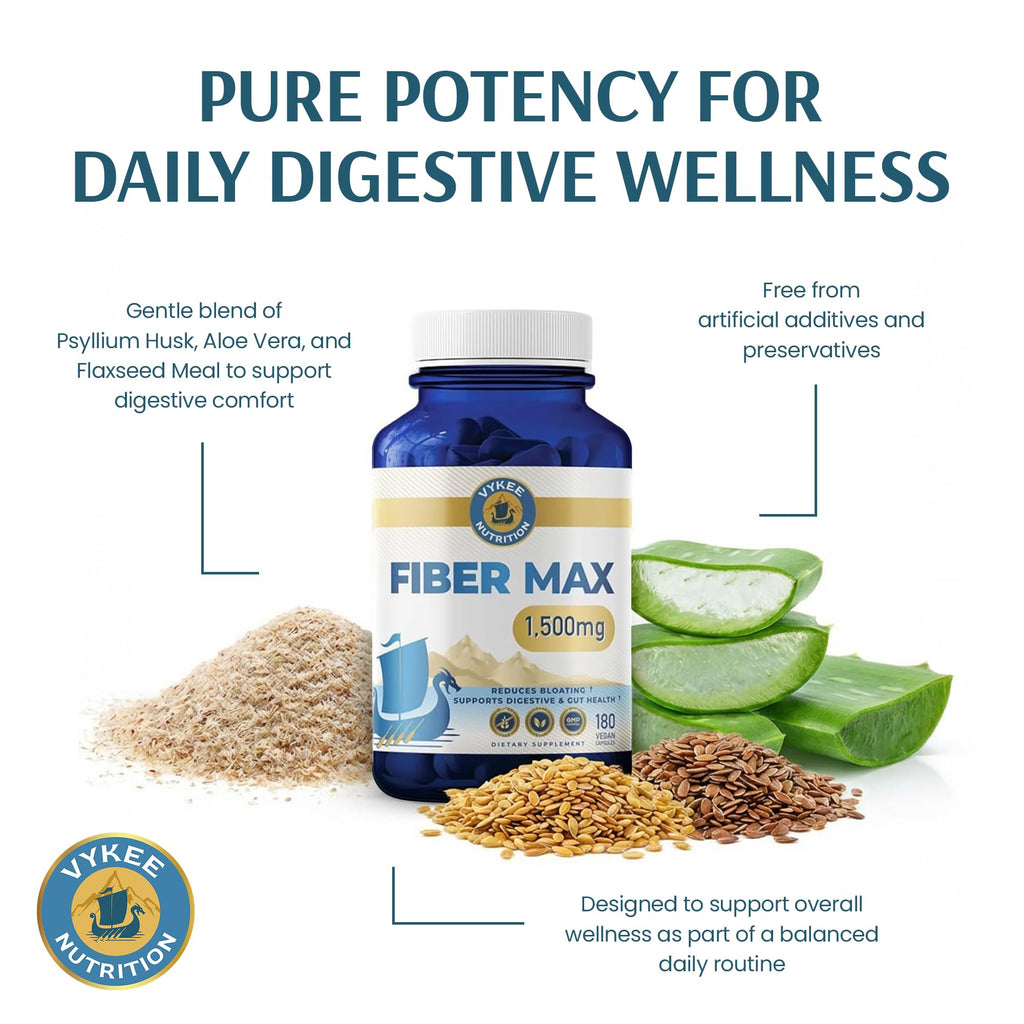 Vykee Nutrition Advanced Fiber Complex – Psyllium Husk, Aloe Vera, Chia & Flax Seed | Vegan, Non-GMO | Supports Digestive Health, Regularity & Gut Wellness | 180 Capsules