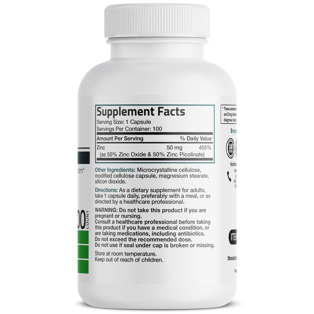 Bronson Zinc 50mg Complex High Potency Immune Support Supplement & Antioxidant and Skin Health