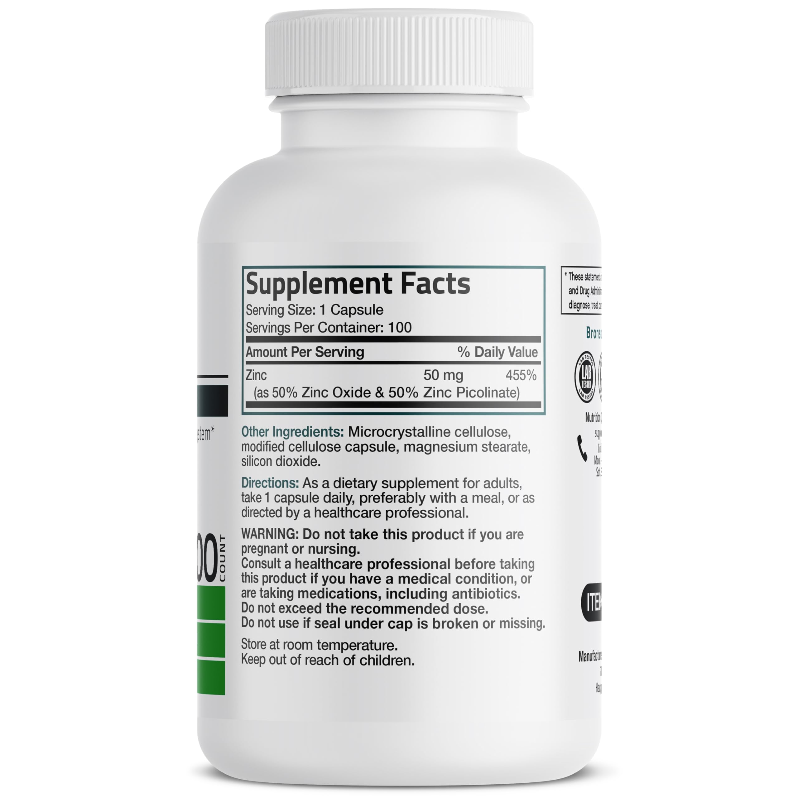 Bronson Zinc 50mg Complex High Potency Immune Support Supplement & Antioxidant and Skin Health