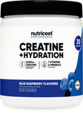 Nutricost Creatine Monohydrate + Hydration Blue Raspberry Flavored (30 Servings) - 7 Vitamins & Minerals, 5000mg of Creatine Per Serving Nutricost Au supplements