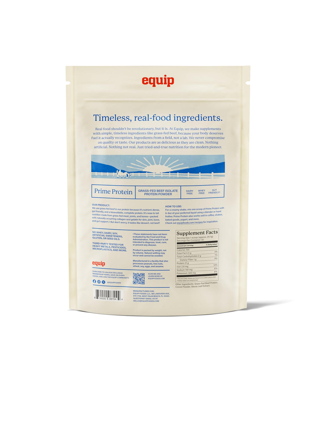Equip Foods Prime Protein Powder | Clean, Grass Fed Beef Protein Powder | Carnivore Protein Isolate | Paleo, Keto Friendly | Gluten & Dairy Free | Helps Build & Repair Tissue